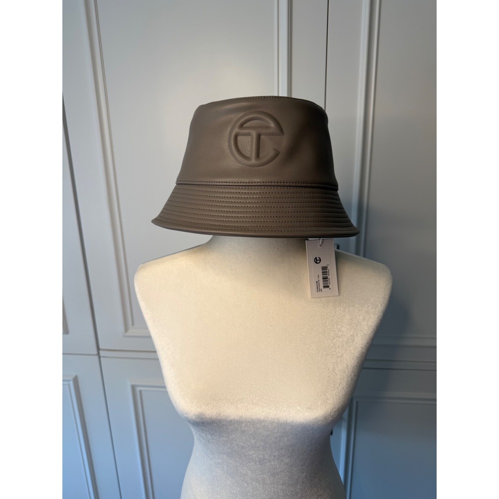 Telfar Bucket Hat Unisex S/M Grey New Faux Leather Embossed Logo TF-026-GY-SM